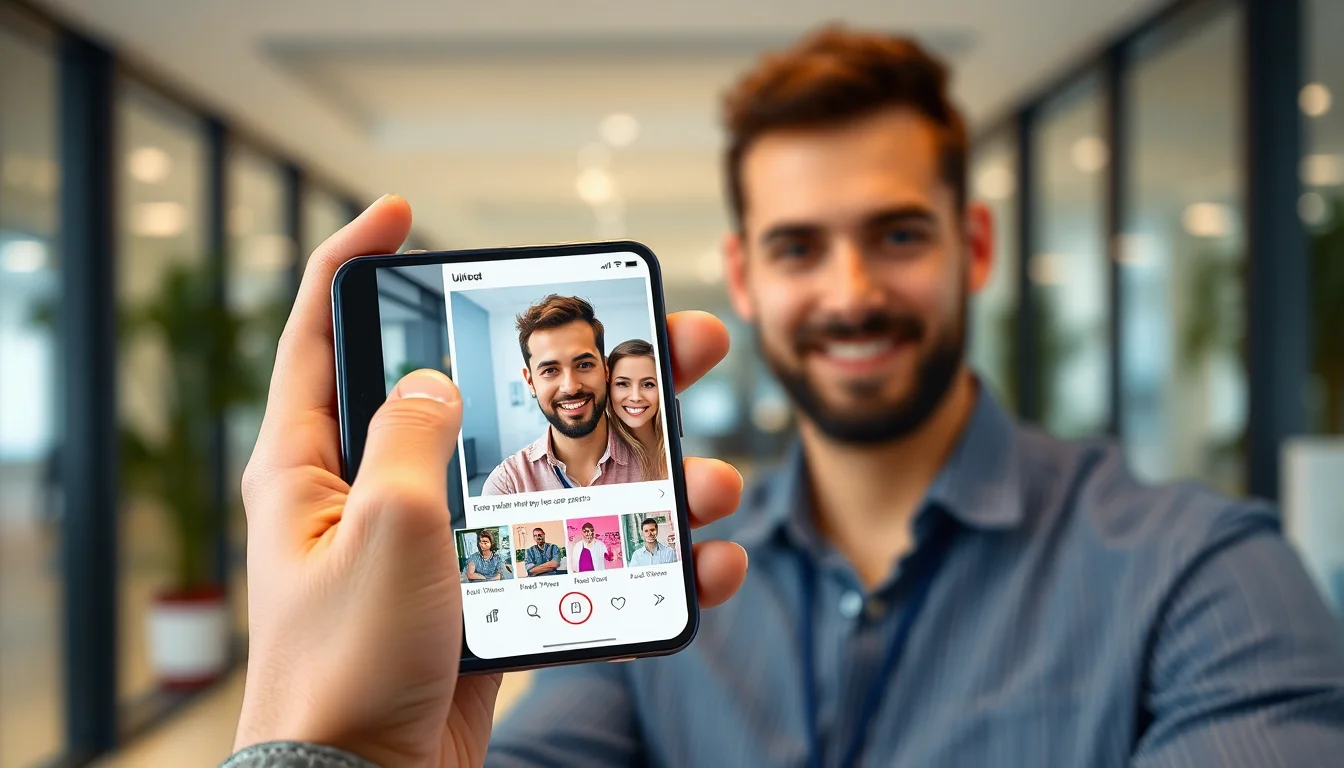 Сотрудник загружает селфи через мобильное приложение для AI-генерации